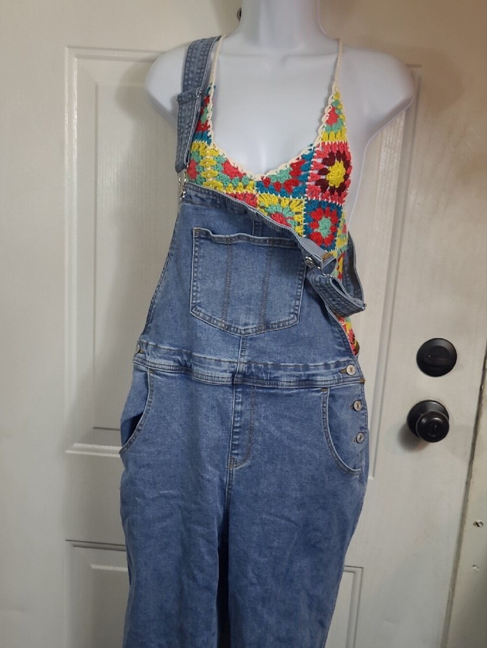 Women's Light Blue Denim Jeans Overalls with Adjustable Straps - Picture 7 of 15